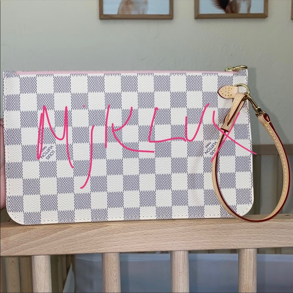 Brand New LOUIS VUITTON Neverfull MM/GM Pochette in Damier Azur & Rose Ballerine